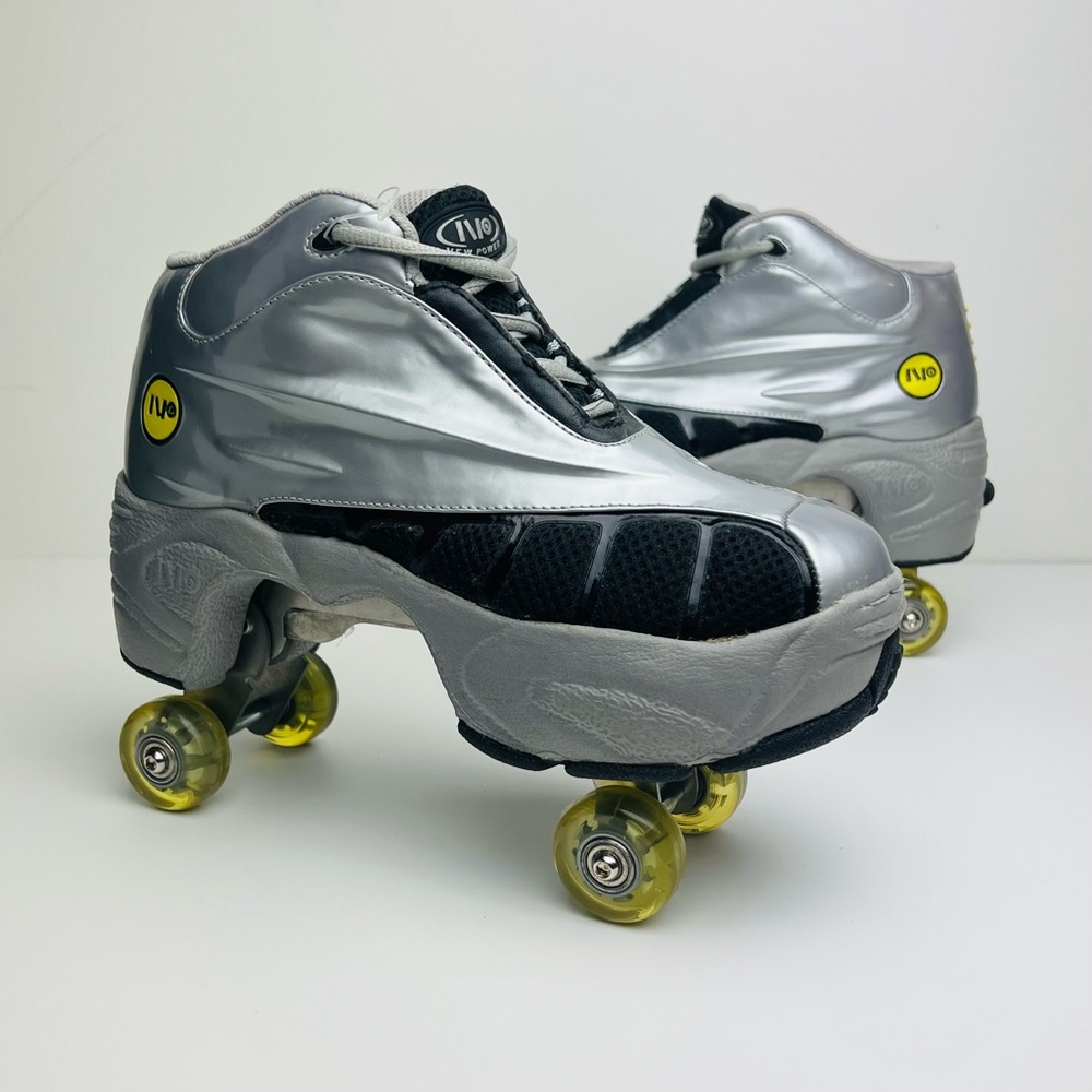 New Power Quad Kick Roller Skates Retractable WALKnROLL Silver Size 7